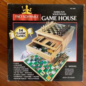 FAO SCHWARZ Solid Wood GAME HOUSE! NEVER USED! NEW